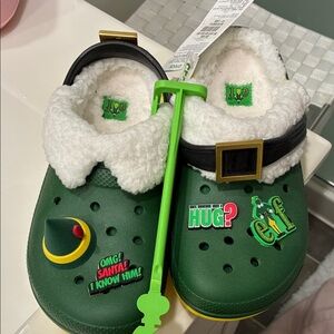 Crocs Kids Green Elf Clog Shoes with Sherpa Lining